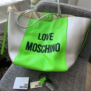 Love Moschino Green Sliver Tote shopping bag